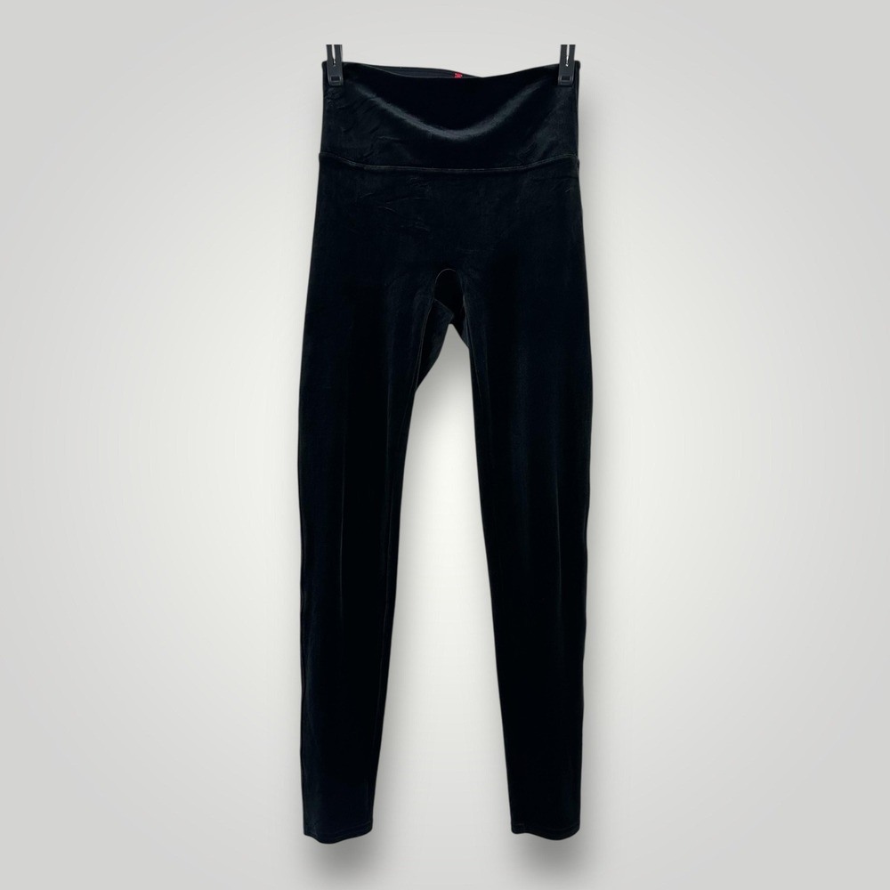 Spanx Leggings Womens Medium Black Velvet High Rise Tummy Control Shaping Soft